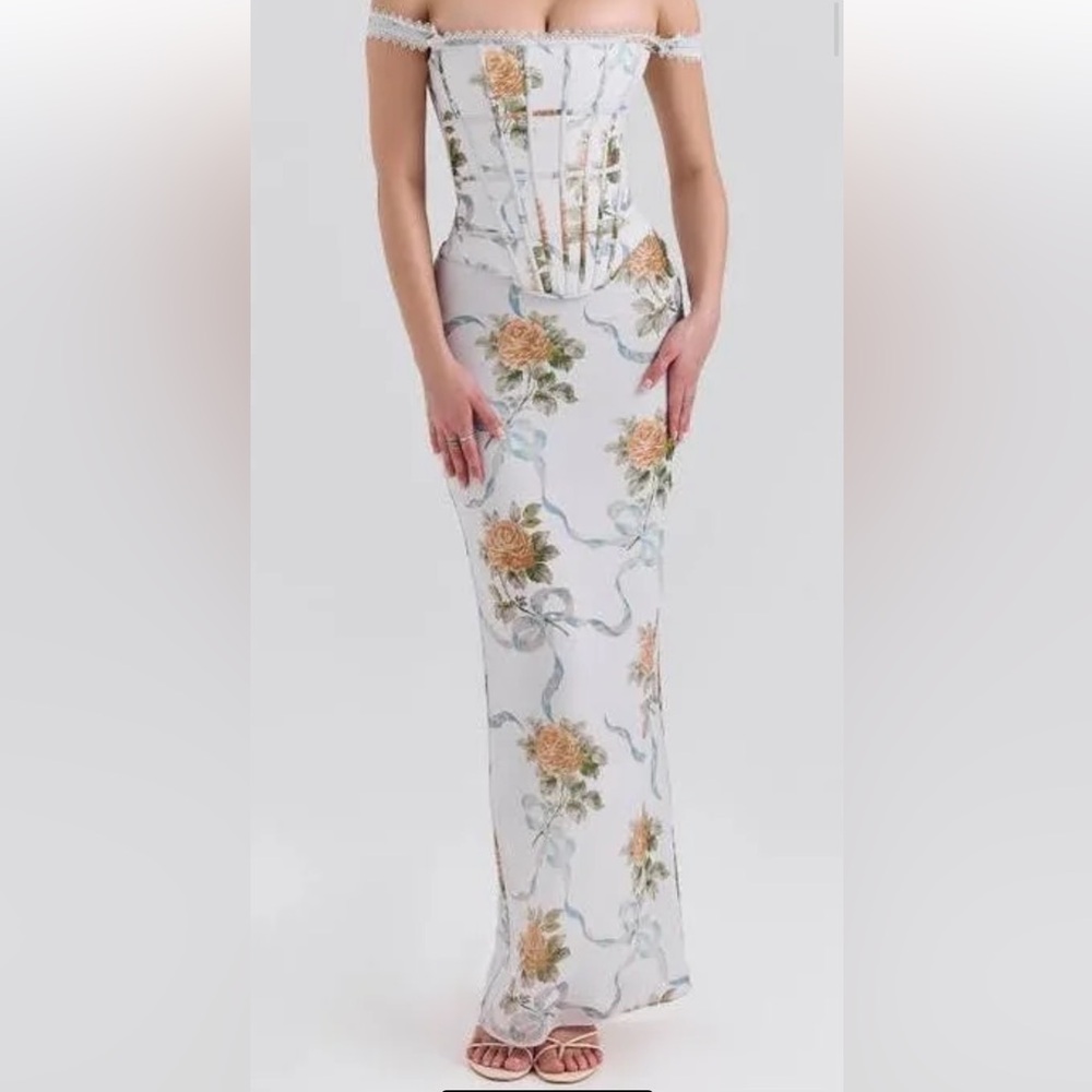 House of CB Floral Strapless Dress - White and Orange